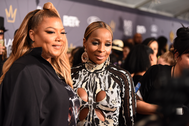 Queen Latifah and Mary J. Blige attend the Black Girls Rock! 2018 Red Carpet at NJPAC on August 26, 2018 in Newark, New Jersey.